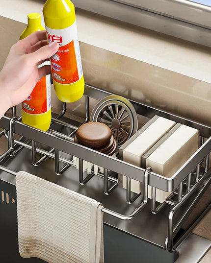 Sink Cleaning Tools Storage Rack Kitchen Drain Organizer Sponge Cleanser Rag Hanger - Space-Saving Home Essential