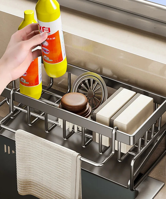 Sink Cleaning Tools Storage Rack Kitchen Drain Organizer Sponge Cleanser Rag Hanger - Space-Saving Home Essential
