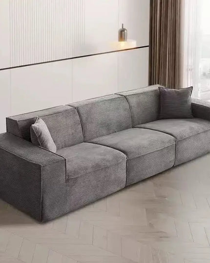 Compressed fabric sofa corduroy small unit straight row full sponge sofa without skeleton tofu block sofa