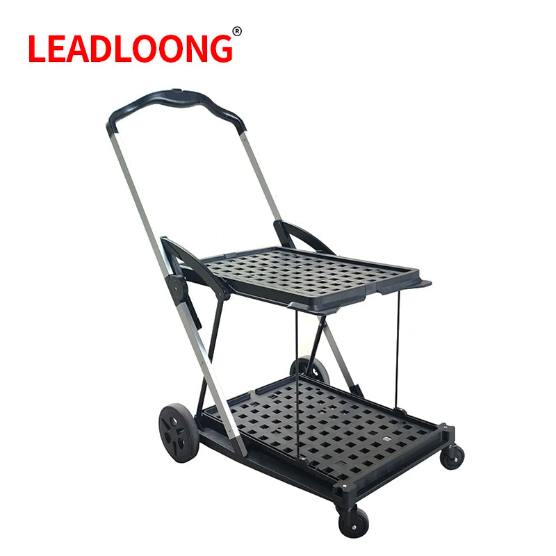 LEADLOONG Wholesale Two Tier Shopping Troller Factory Supermaket Equipment Double Desk Carts for Grocery  Store