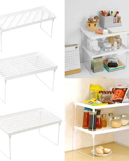 Home Closet Organizer Storage Shelf Kitchen Adjustable Storage Rack Shelves Cabinet Holders Space Saving Makeup Organizer