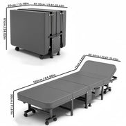 1 Dust Cover for a Folding Bed or 1 Folding Bed, Multifunctional Tech Fabric with High-Density Foam Mattress, Compact Storage Space, Single Bed, Folds into a Quarter, Easy to Assemble, with Wheels, Lightweight, Portable Iron