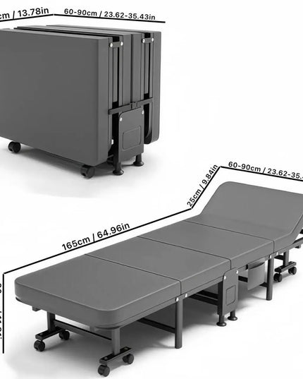 1 Dust Cover for a Folding Bed or 1 Folding Bed, Multifunctional Tech Fabric with High-Density Foam Mattress, Compact Storage Space, Single Bed, Folds into a Quarter, Easy to Assemble, with Wheels, Lightweight, Portable Iron