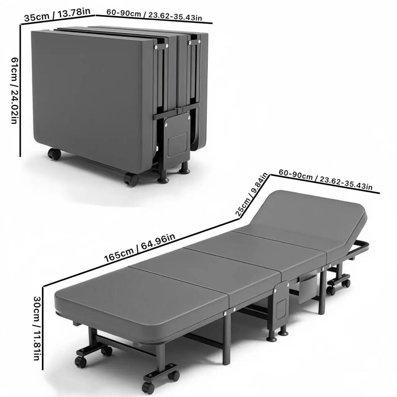 1 Dust Cover for a Folding Bed or 1 Folding Bed, Multifunctional Tech Fabric with High-Density Foam Mattress, Compact Storage Space, Single Bed, Folds into a Quarter, Easy to Assemble, with Wheels, Lightweight, Portable Iron