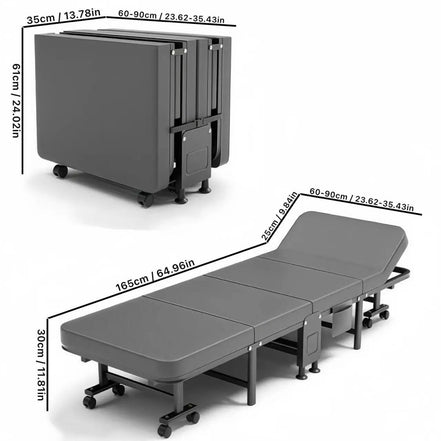 1 Dust Cover for a Folding Bed or 1 Folding Bed, Multifunctional Tech Fabric with High-Density Foam Mattress, Compact Storage Space, Single Bed, Folds into a Quarter, Easy to Assemble, with Wheels, Lightweight, Portable Iron