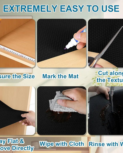 1PC Kitchen Shelf Liner - Non-Slip Waterproof Drawer Mat, Washable Oilproof Cabinet Pad, Non-Adhesive Black