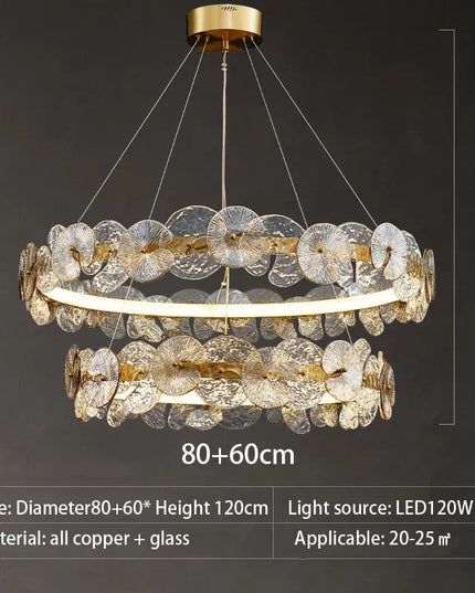 Modern LED Chandelier Lamp For Living Room Bedroom Dining Kitchen Ceiling Lights Ring Glass Flower Design Suspension Light
