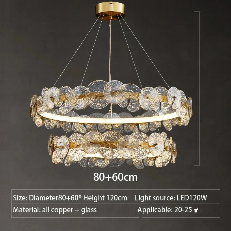 Modern LED Chandelier Lamp For Living Room Bedroom Dining Kitchen Ceiling Lights Ring Glass Flower Design Suspension Light