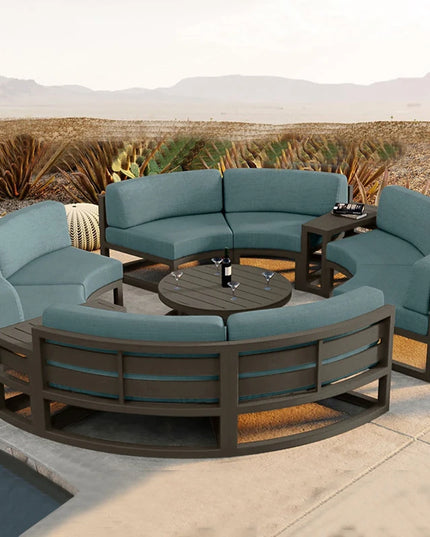 360° Round Outdoor Sofa Set - Deep Grey Aluminum Patio Furniture, Waterproof for Garden and Balcony