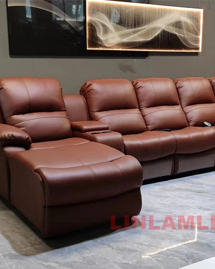 Luxury Oversized Sectional Recliner Sofa with Chaise Lounge – Home Electric Theater Seating, Genuine Leather – for Cinema Room