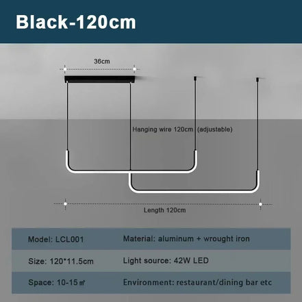 Modern LED Strip Chandelier Light Restaurant Kitchen Decor Ceiling Gold Hanging Pendants Living Room Lighting Indoor Lamp Lustre