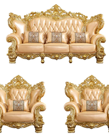 European Royal Luxury Villa Living Room Sofa Set Large Sized Solid Wood Carving with Noble Gold Finish for Hotels