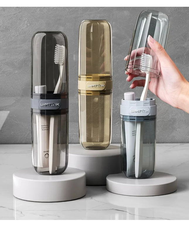 Essential travel must-have: portable toothbrush cup, toothbrush and dental care set, transparent toiletries set storage box