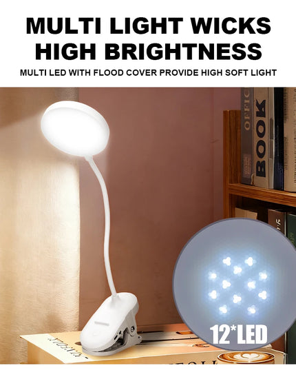 LED Portable Clip Table Lamp USB Rechargeable Clip Desk Lamp Bed Reading Night Light Touch 3 Dimming Modes Eye Protection Light