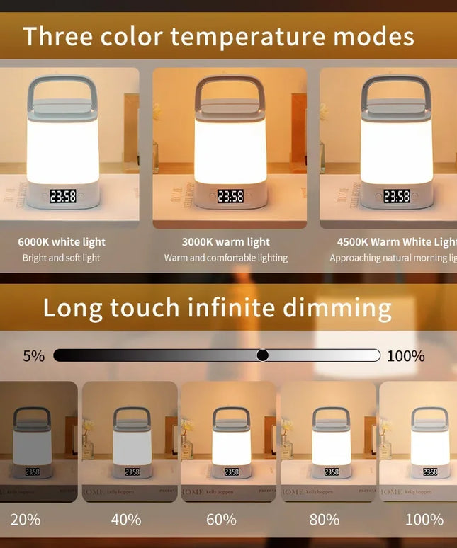 Rechargeable LED Table Lamp Clock Time Display Screen 3 Colors Desk Lamp Remote Control Touch Sensor Night Lamp Bedroom Decor