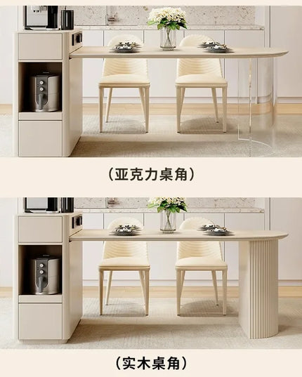 Kitchen Island with Extendable Dining Table Integrated Rolling Kitchen Storage Household with Slate Rack Cabinet for Kitchen