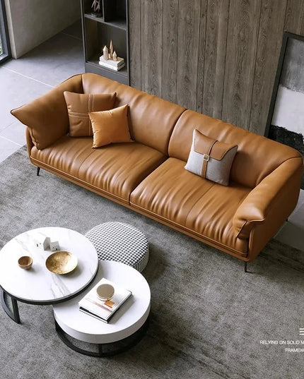 Modern Minimalist Living Room Leather Sofa  Apartment Furniture Set Combination Wtih Customzied Color