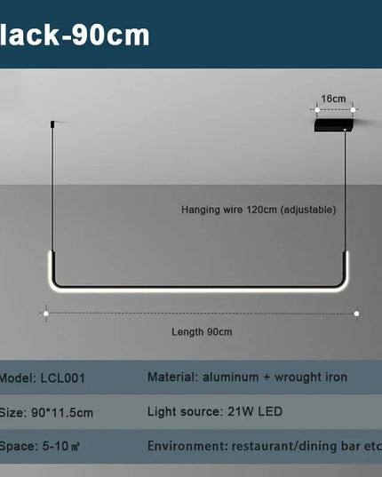 Modern LED Strip Chandelier Light Restaurant Kitchen Decor Ceiling Gold Hanging Pendants Living Room Lighting Indoor Lamp Lustre