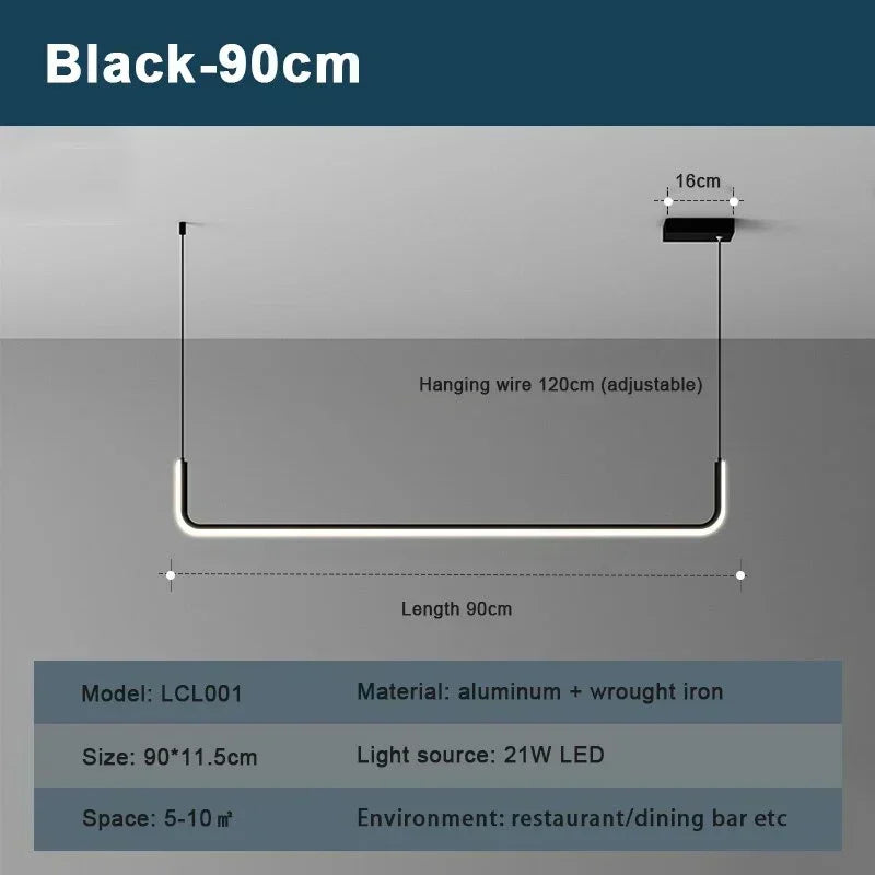 Modern LED Strip Chandelier Light Restaurant Kitchen Decor Ceiling Gold Hanging Pendants Living Room Lighting Indoor Lamp Lustre