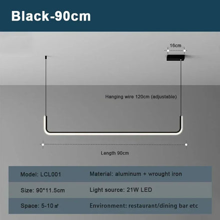 Modern LED Strip Chandelier Light Restaurant Kitchen Decor Ceiling Gold Hanging Pendants Living Room Lighting Indoor Lamp Lustre