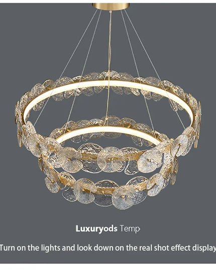 Modern LED Chandelier Lamp For Living Room Bedroom Dining Kitchen Ceiling Lights Ring Glass Flower Design Suspension Light