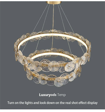 Modern LED Chandelier Lamp For Living Room Bedroom Dining Kitchen Ceiling Lights Ring Glass Flower Design Suspension Light