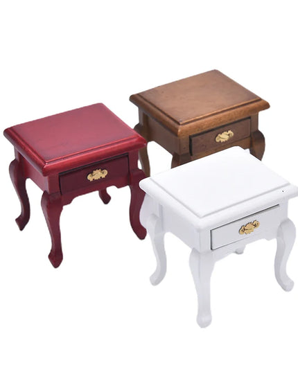 Dollhouse Miniature Furniture Wooden Bedside Drawer Table Nightstand Cabinet