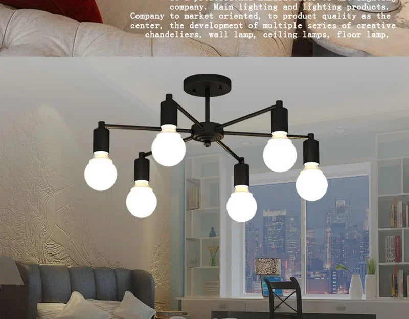 Modern Chandelier  Industrial  Living Room Black E27 Hotel Hall Home Decor Parlor Retro Simple Household Art Pendant Lights