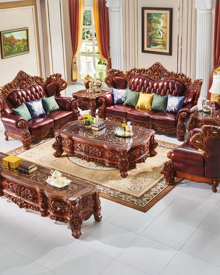 European Royal Luxury Villa Living Room Sofa Set Large Sized Solid Wood Carving with Noble Gold Finish for Hotels