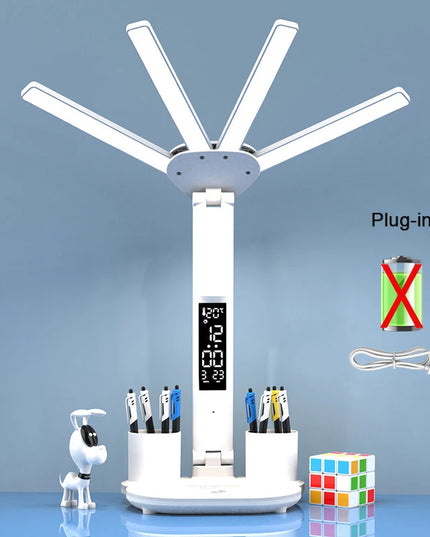 Rechargeable Table Lamp for Study, Desk Lamp Reading Light Led Table Light with Fan, Led Clock Dispaly Reading Lamp