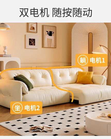 Cloud Retractable Sofa French Cream Wind Straight Row Multi-functional Reclining And Sleeping Leather Electric Sofa