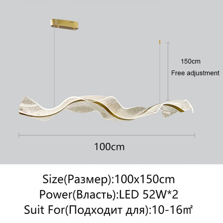 Modern Wave LED Pendant Lights for Living Restaurant Room Food Tables Bar Golden Chandelier Home Decor Hanging Light Fixture