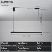 Modern LED linear chandelier for dining room office white bar pendant lights kitchen island lighting black minimalist lamp