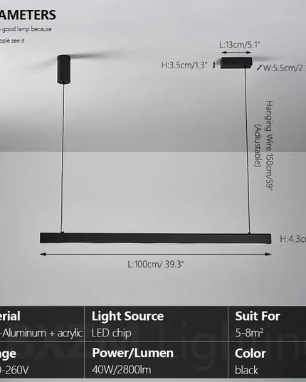 Modern LED linear chandelier for dining room office white bar pendant lights kitchen island lighting black minimalist lamp