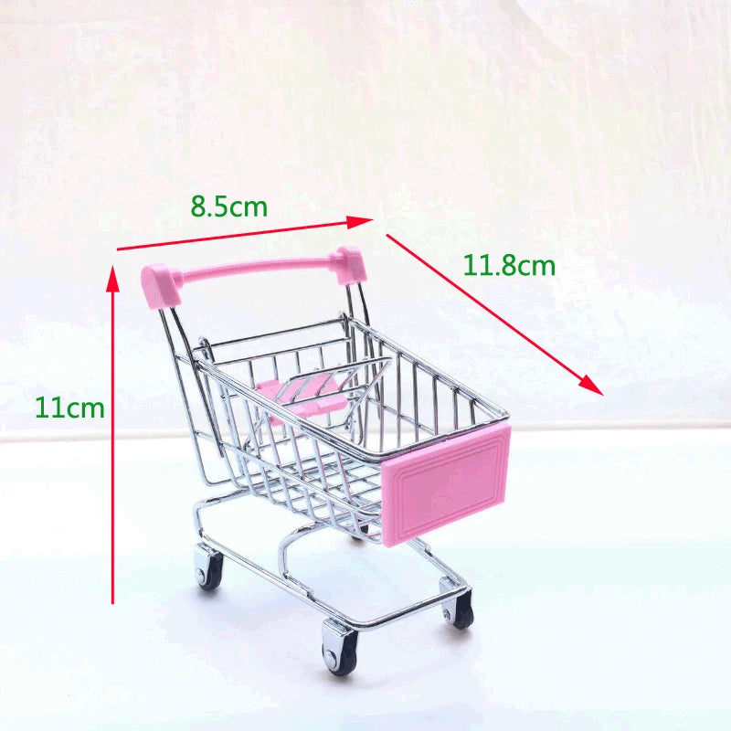 1:48 Mini Supermarket Shopping Trolley Cart Desktop Model Children's Toys Home Decoration Miniature