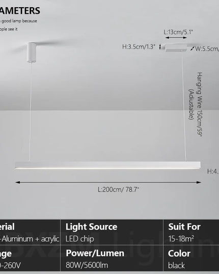 Modern LED linear chandelier for dining room office white bar pendant lights kitchen island lighting black minimalist lamp