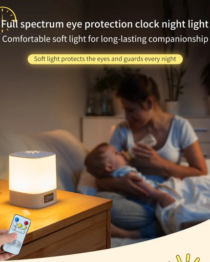 LED Night Lamp Rechargeable Table Lamp Clock Display Soft Sleeping Lamp Touch Switch Bedside Lamp for Bedroom Decor
