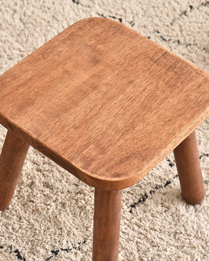 1pc All Solid Wood Shoe Changing Stool, Small Walnut Color Stool For Living Room, Entrance, Bathroom, Bedroom, Kitchen