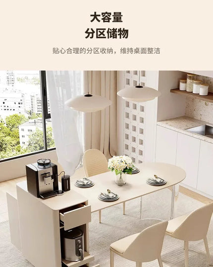 Kitchen Island with Extendable Dining Table Integrated Rolling Kitchen Storage Household with Slate Rack Cabinet for Kitchen
