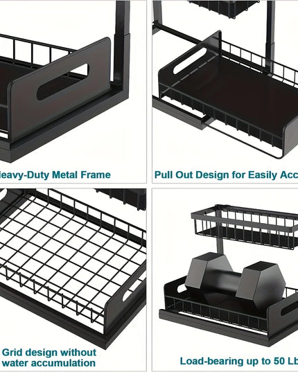 Under Sink Kitchen Storage Rack Set - Sliding Metal Drawer Organizer for Bathroom, Pantry, and Cabinets  Essential for Home Use