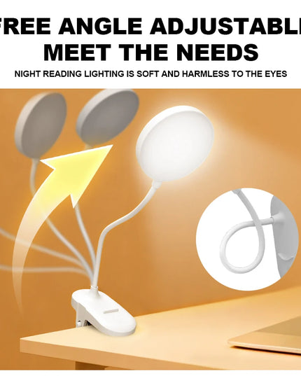 LED Portable Clip Table Lamp USB Rechargeable Clip Desk Lamp Bed Reading Night Light Touch 3 Dimming Modes Eye Protection Light