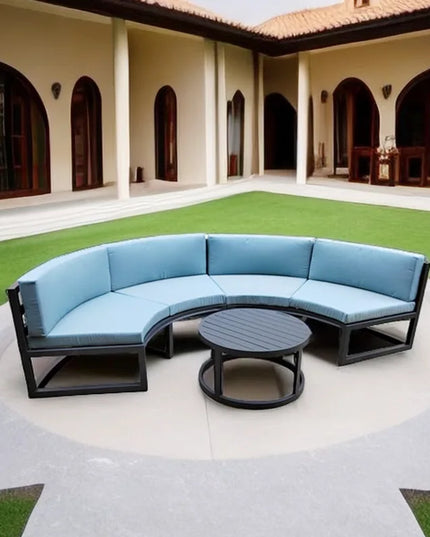 360° Round Outdoor Sofa Set - Deep Grey Aluminum Patio Furniture, Waterproof for Garden and Balcony