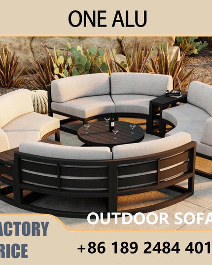 360° Round Outdoor Sofa Set - Deep Grey Aluminum Patio Furniture, Waterproof for Garden and Balcony