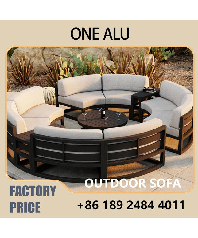 360° Round Outdoor Sofa Set - Deep Grey Aluminum Patio Furniture, Waterproof for Garden and Balcony