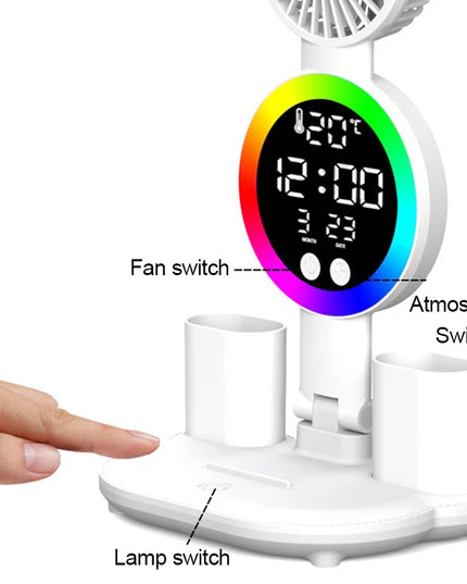 Led Table Lamp Rechargeable For Study Desk Lamp Reading Night Light With Fan Clock Dispaly Room Bedside Reading Led  Desk Lights