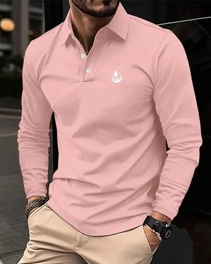 Men's golf shirt, casual work, lapel, long-sleeved, modern basic button, flat, spring and autumn regular, suitable for men's gol