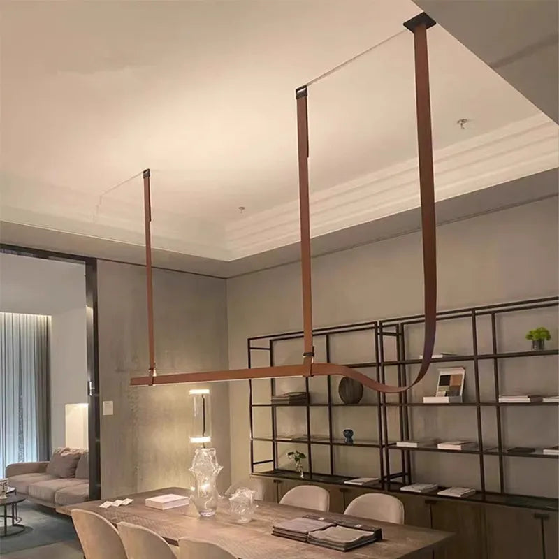 Modern LED Leather Chandelier Minimalist long chandelier For Living Room Kitchen Island Decor Dining Table Hanging Lamp fixtures