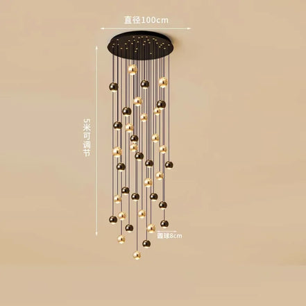 Modern LED Crystal Chandelier Art Decor Ball Long Hanging Lamps for Staircase Minimalist Round Gold Creative Lighting Fixtures