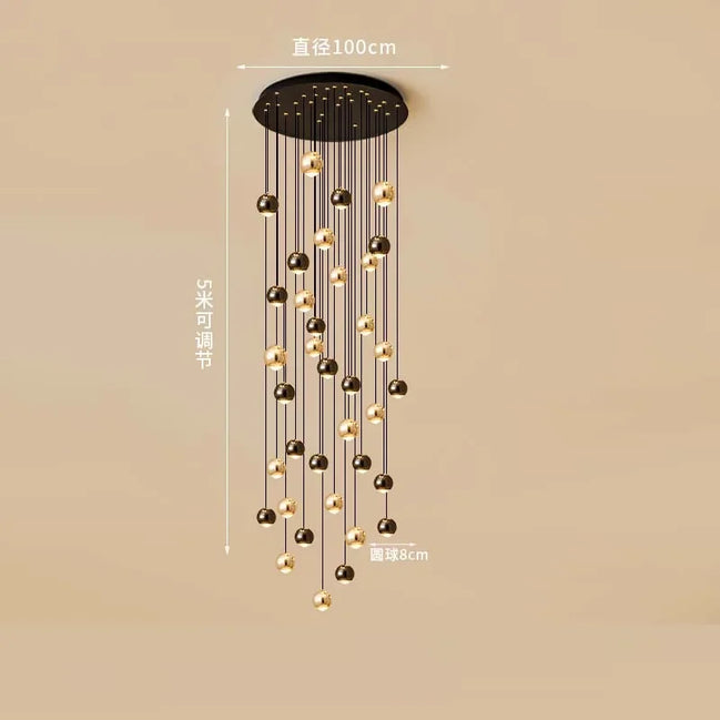Modern LED Crystal Chandelier Art Decor Ball Long Hanging Lamps for Staircase Minimalist Round Gold Creative Lighting Fixtures