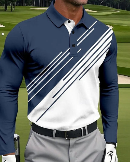 2025 New Fashion Golf Men's Polo Shirt Stripe Graphic Printed Tees Sports Breathable Quick Dry Button Polo Tops Classic Pullover